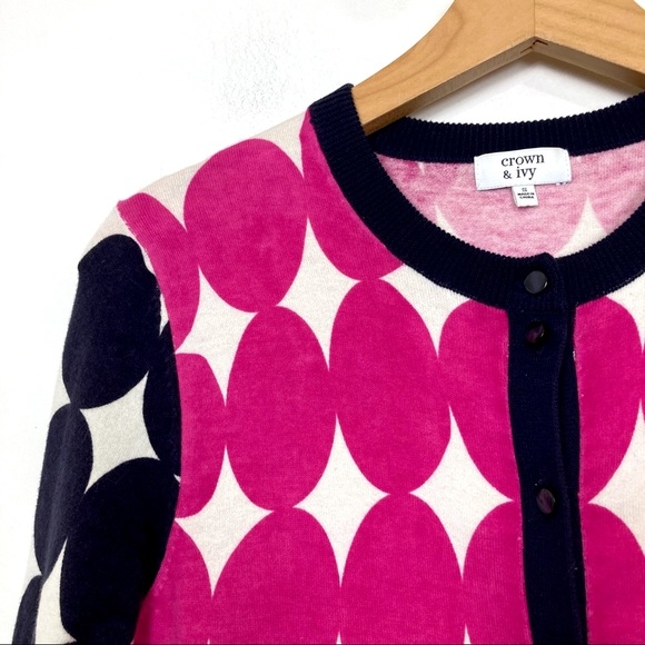 Crown & Ivy polka dot cardigan pink white navy fun cute y2k style 2000s bright - Picture 3 of 10